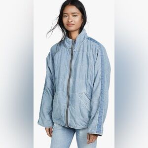 Free People Women's Dolman Quilted Denim Jacket, Blue, Medium